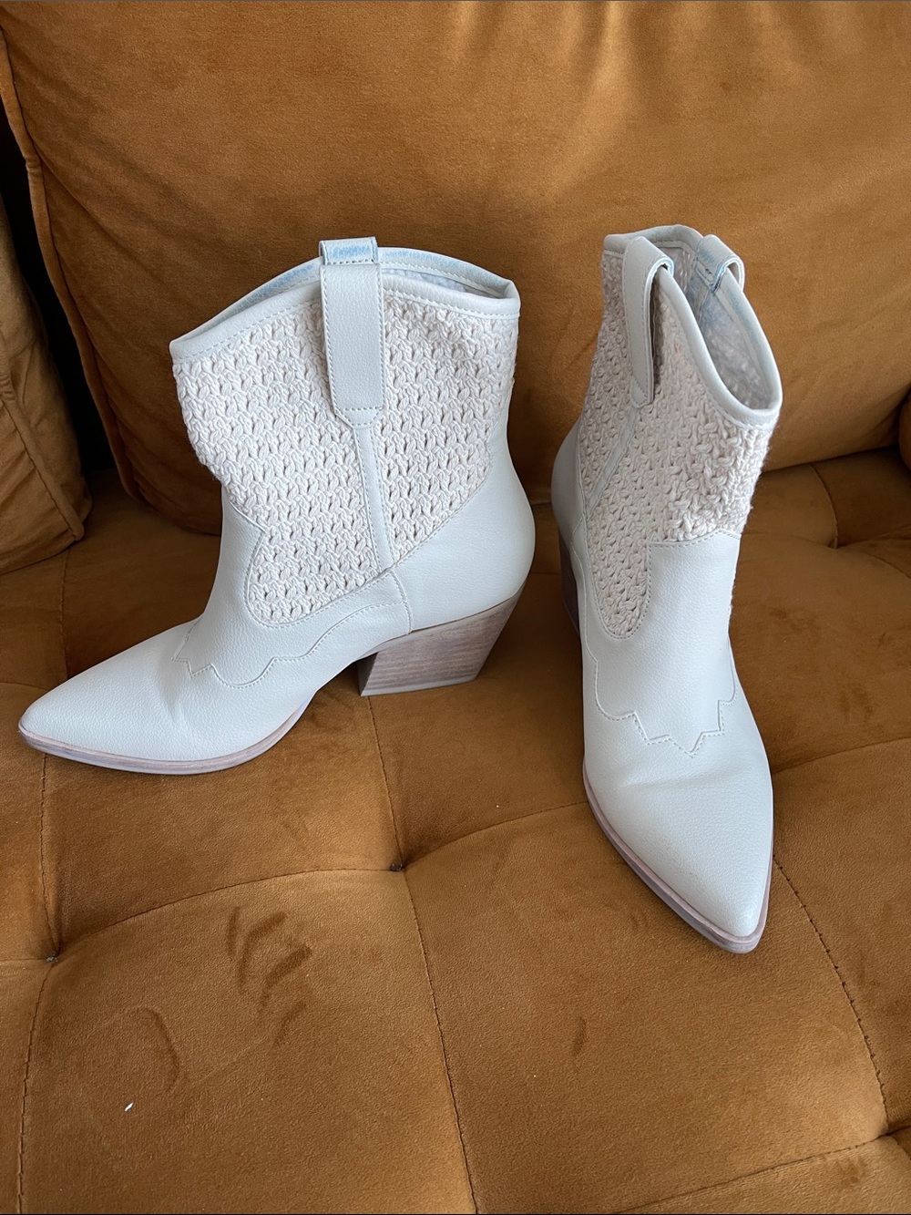 Dolce Vita Women's White Western Ankle Boots - Textured Panel Design